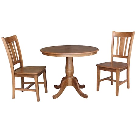 International Concepts Round 36 in Round Extension Dining Table with 2 Chairs, Distressed Oak, 36 in W, 48 in L, 29.3 in H K42-36RXT-C10-2